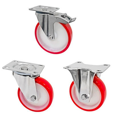 Red White PU 5 Inch 125mm Caster Wheels , Industrial Castor Trolley Wheels
