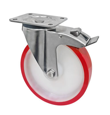 Red White PU 5 Inch 125mm Caster Wheels , Industrial Castor Trolley Wheels