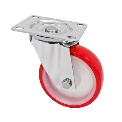 Stainless Steel 304 Red White PU 5 Inch 125mm Caster Wheels, Anti Rust Corrission Resistant Industrial Castor Trolley Wheels
