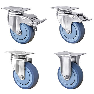 Grey TPR Caster Wheels Medium Duty 90kg-120KG Stainless Steel Castor Wheels