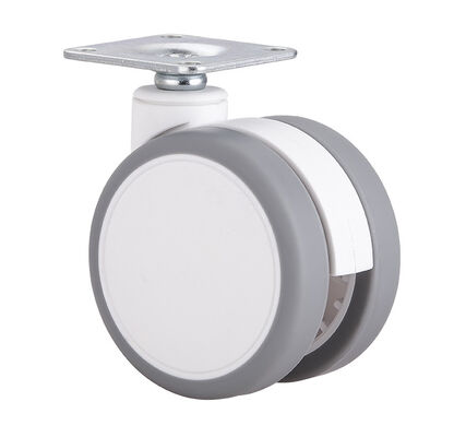 2.5 Inch White Silent Twin Wheel Caster With Top Plate / Single Brake