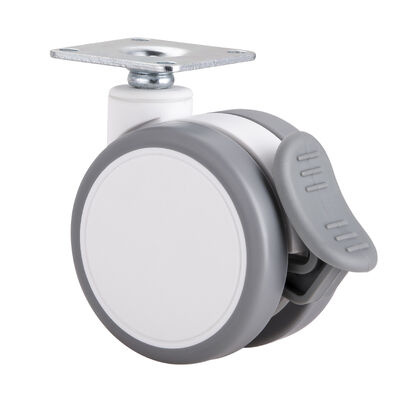 2.5 Inch White Silent Twin Wheel Caster With Top Plate / Single Brake