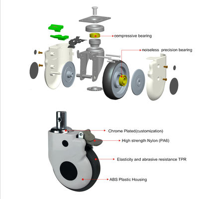 Flat Base Medical Casters Wheels , Twin Caster Wheels With Brakes