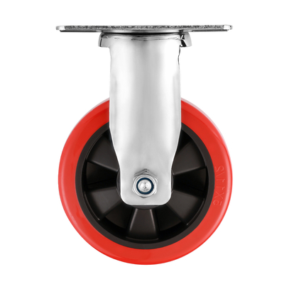 Red PU Industrial Castors 5 Inch 125mm Caster Wheels , Trolley Wheels