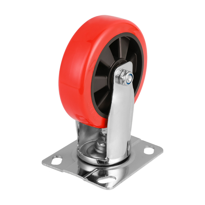 Red PU Industrial Castors 5 Inch 125mm Caster Wheels , Trolley Wheels
