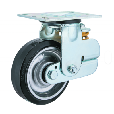 8 Inch Heavy Duty Industrial Single Spring Loaded Swivel Caster Shock Absorption Aluminum Core Rubber Casters and Wheels