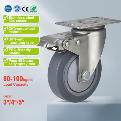 High Quality 90Kg Load Capacity Swivel Medium Duty Caster Running Wheels Stainless Steel Plate Caster Wheels
