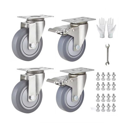 High Quality 90Kg Load Capacity Swivel Medium Duty Caster Running Wheels Stainless Steel Plate Caster Wheels