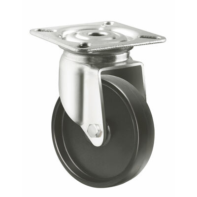 Black 1.5 Inch 50mm 75mm Trolley Polypropylene Stainless Steel Plain Casters 50-75kg Load Capacity Swivel Brake for Supermarket