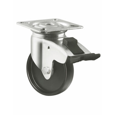 European Castor Supermarket Equipment 2 3 Inch Polypropylene Stainless Steel Plain Casters Brake 50-75kg Load Capacity Black