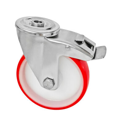 Custom High Quality Bolt Hole Swivel 304 Stainless Steel Red PU Caster Wheel