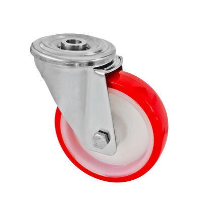Custom High Quality Bolt Hole Swivel 304 Stainless Steel Red PU Caster Wheel