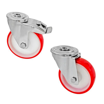 Custom High Quality Bolt Hole Swivel 304 Stainless Steel Red PU Caster Wheel