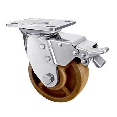 4/5/6/8 Inch Trolley Industrial Wheel Stainless Steel Double Bearing Heavy Duty Nylon Caster Dengan Rem