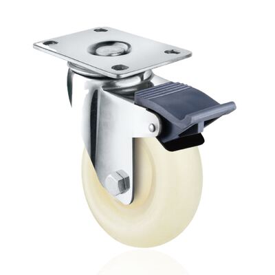 4 Inch PP White Caster Wheels Side Brake Swivel Trolley Wheels With Stainless Steel Plain Bearing