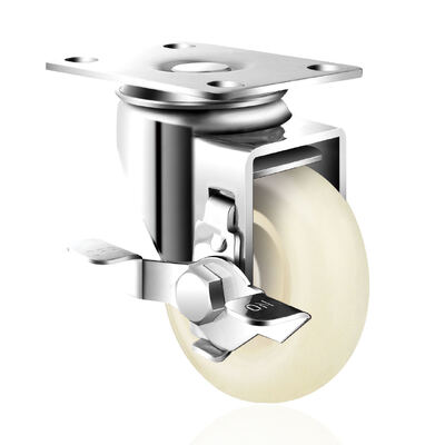 4 Inch PP White Caster Wheels Side Brake Swivel Trolley Wheels With Stainless Steel Plain Bearing