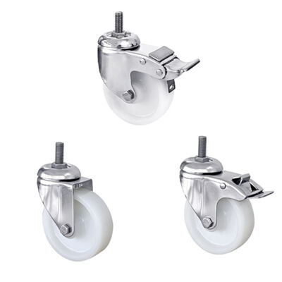 Threaded Stem Hand Cart Swivel Casters 3 4 5 Inch 304 Stainless Steel White PA Nylon Caster Wheel
