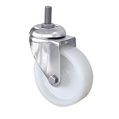 Threaded Stem Hand Cart Swivel Casters 3 4 5 Inch 304 Stainless Steel White PA Nylon Caster Wheel