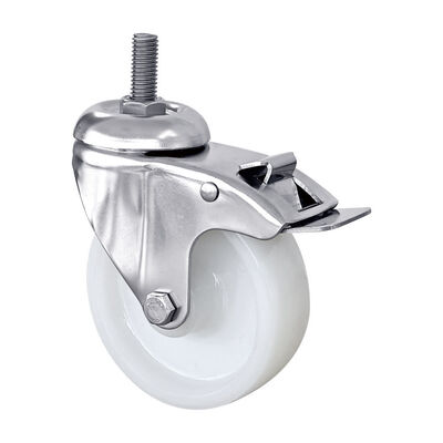 Threaded Stem Hand Cart Swivel Casters 3 4 5 Inch 304 Stainless Steel White PA Nylon Caster Wheel