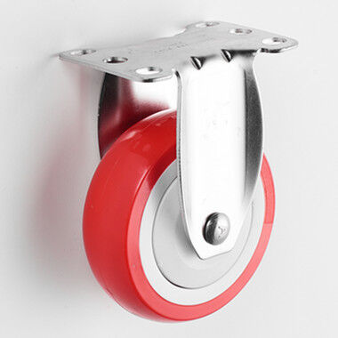 Double Ball Bearing Medium Duty Waterproof Stainless Steel Red PU Casters Wheel