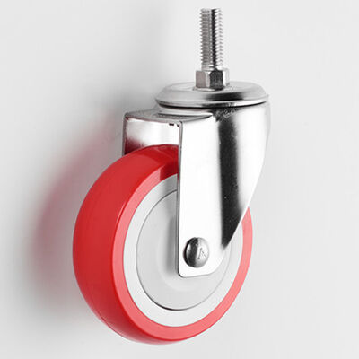 Double Ball Bearing Medium Duty Waterproof Stainless Steel Red PU Casters Wheel