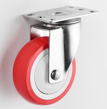 Double Ball Bearing Medium Duty Waterproof Stainless Steel Red PU Casters Wheel
