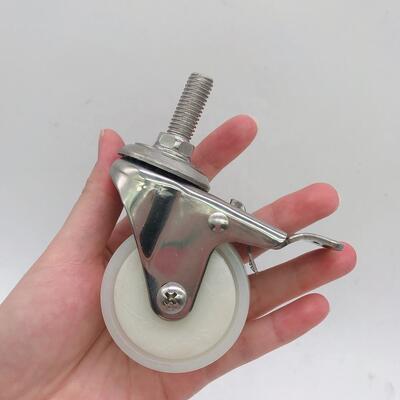 2 Inch 50mm Stainless Steel 304 Single Ball Bearing Threaded Stem Nylon PA Swivel Universal Total Lock Brake Caster Wheel