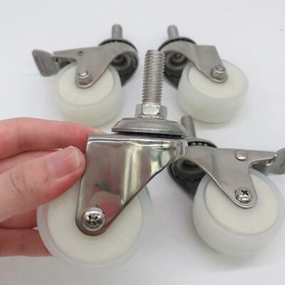 2 Inch 50mm Stainless Steel 304 Single Ball Bearing Threaded Stem Nylon PA Swivel Universal Total Lock Brake Caster Wheel