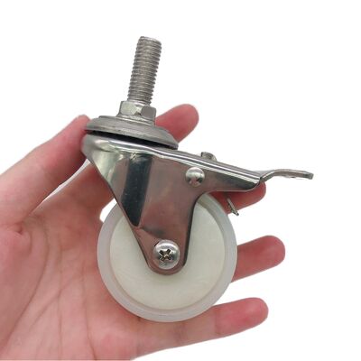 2 Inch 50mm Stainless Steel 304 Single Ball Bearing Threaded Stem Nylon PA Swivel Universal Total Lock Brake Caster Wheel