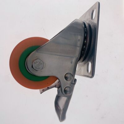 50mm Stainless Steel Heavy Duty PU Casters Wheel With Brake 2 Inch Low Gravity PU Casters Wheel With Double Bearing