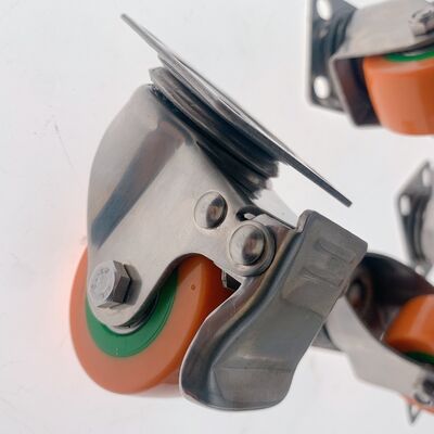 50mm Stainless Steel Heavy Duty PU Casters Wheel With Brake 2 Inch Low Gravity PU Casters Wheel With Double Bearing