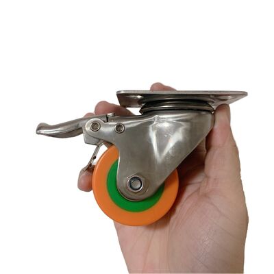 50mm Stainless Steel Heavy Duty PU Casters Wheel With Brake 2 Inch Low Gravity PU Casters Wheel With Double Bearing