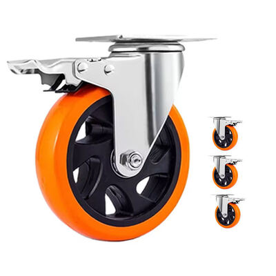 2″ / 3″ / 4″ / 5″ Orange Industrial Caster Wheels – Medium-Duty PU Casters with Swivel & Fixed Options